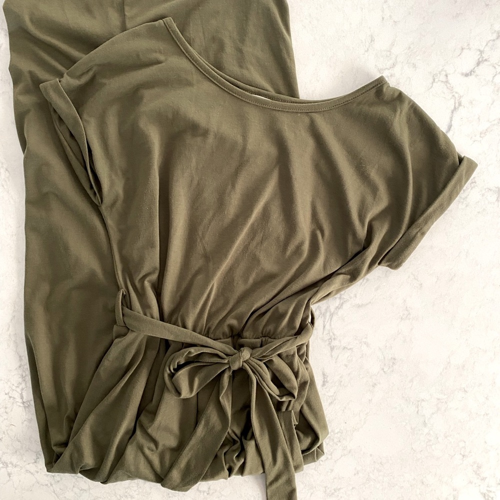 Asymmetric Olive Green Wrap Dress
